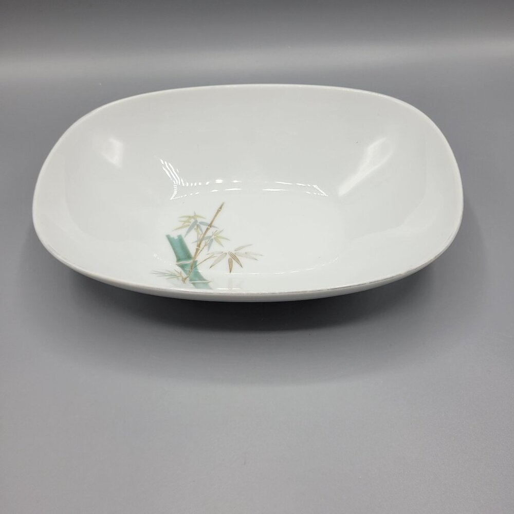 Vtg Noritake Oriental 6341 Oval Serving Bowl White Bamboo Design Japan Porcelain